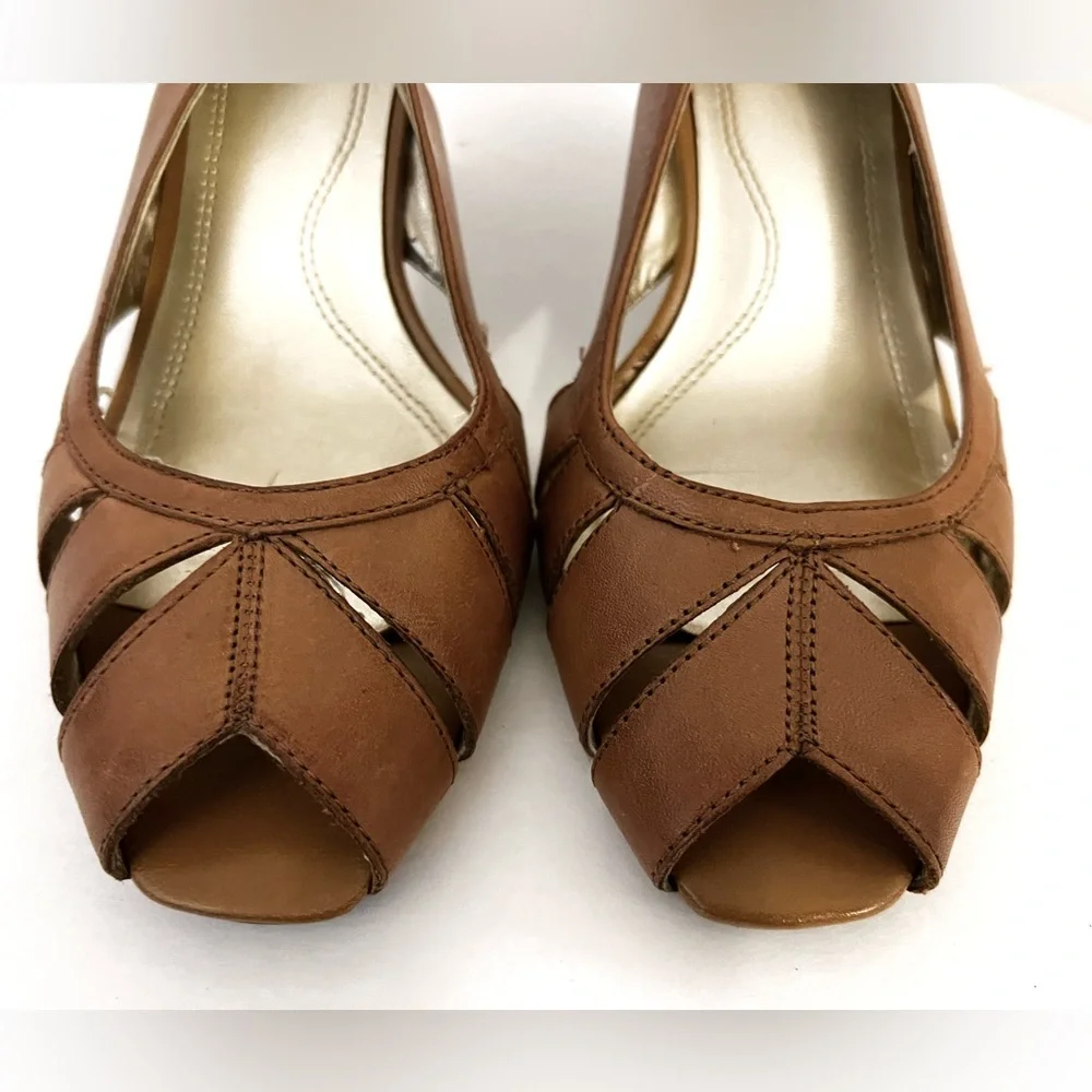 Naturalizer Brown Peep-Toe Slingback Heels - Picture 2 of 6